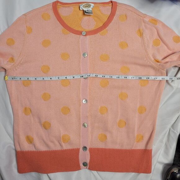 VINTAGE 90s cardigan polka dot sherbet and pink button up sweater M - Picture 11 of 12